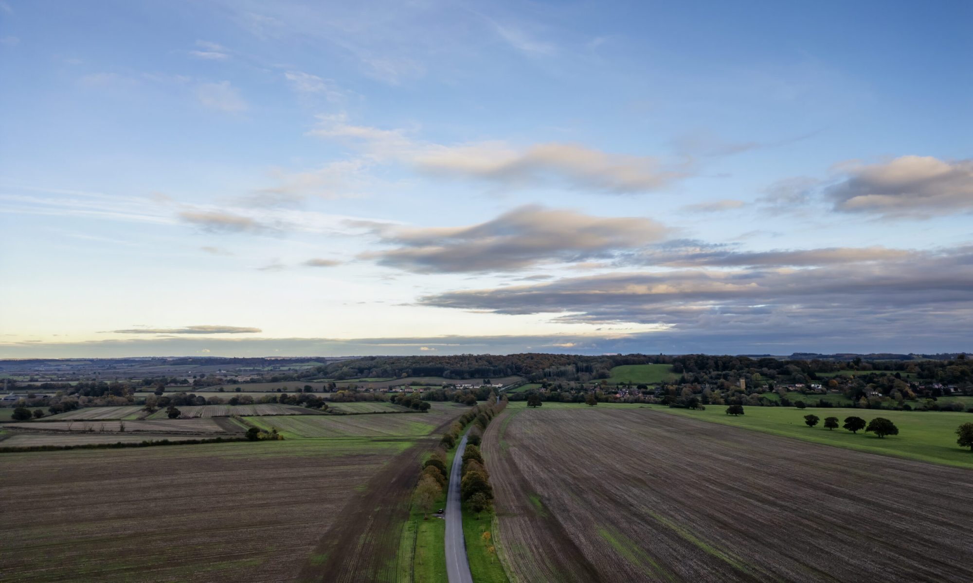 An aerial view of the rural landscape near Belvoir, Leicestershire, UK